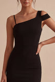 Vestido formal preto de um ombro curto com corte e fenda