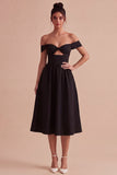 Vestido formal preto com olho de fechadura Midi A Line