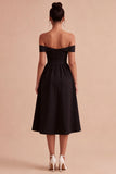 Vestido formal preto com olho de fechadura Midi A Line