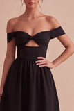 Vestido formal preto com olho de fechadura Midi A Line