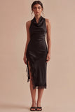 Vestido Formal Midi Midi Sereia Preta Sem Costas com Fenda