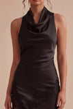 Vestido Formal Midi Midi Sereia Preta Sem Costas com Fenda