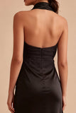 Vestido Formal Midi Midi Sereia Preta Sem Costas com Fenda