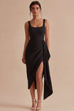 Vestido formal preto Scoop Bodycon Midi Franzido com Faixa