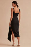 Vestido formal preto Scoop Bodycon Midi Franzido com Faixa