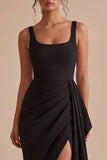 Vestido formal preto Scoop Bodycon Midi Franzido com Faixa
