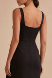 Vestido formal preto Scoop Bodycon Midi Franzido com Faixa