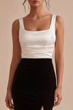 Vestido Formal de Sereia Preto e Branco com decote quadrado e fenda