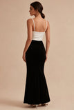 Vestido formal de alças finas preto e branco de sereia com fenda