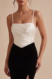 Vestido formal de alças finas preto e branco de sereia com fenda
