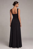 Decote preto quadrado Uma linha longa de vestido formal com fenda
