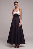 Vestido formal de alças finas pretas e brancas Linha A