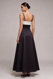 Vestido formal de alças finas pretas e brancas Linha A