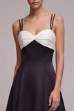 Vestido formal de alças finas pretas e brancas Linha A