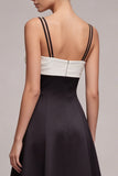 Vestido formal de alças finas pretas e brancas Linha A