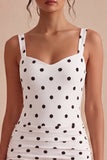 Vestido de Graduação Bodycon com Bolinhas Preto e Branco