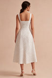 Vestido A Line Midi Polka Dots com Alças Grossas Brancas e Pretas