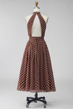 Vestido Midi Polka Dots, branco café branco A-Line A-Line com gola de chiffon sem costas