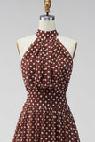 Vestido Midi Polka Dots, branco café branco A-Line A-Line com gola de chiffon sem costas