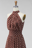 Vestido Midi Polka Dots, branco café branco A-Line A-Line com gola de chiffon sem costas