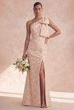 Vestido de dama de honor sereia floral de sálvia de um ombro