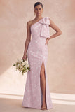 Vestido de dama de honor sereia floral de sálvia de um ombro