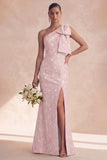 Vestido de dama de honor sereia floral de sálvia de um ombro