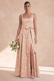 Vestido de dama de honor Sage Linha A Floral Longas e Grossas com Laço