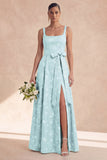 Vestido de dama de honor Sage Linha A Floral Longas e Grossas com Laço