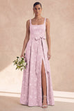 Vestido de dama de honor Sage Linha A Floral Longas e Grossas com Laço