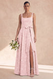 Vestido de dama de honor Sage Linha A Floral Longas e Grossas com Laço