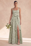 Vestido de dama de honor Sage Linha A Floral Longas e Grossas com Laço