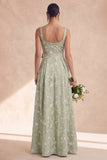 Vestido de dama de honor Sage Linha A Floral Longas e Grossas com Laço