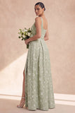 Vestido de dama de honor Sage Linha A Floral Longas e Grossas com Laço