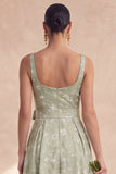 Vestido de dama de honor Sage Linha A Floral Longas e Grossas com Laço