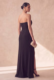 Vestido Formal Longo Floral Sem Alças Preto Sem Alças com Fenda
