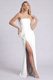 Vestido Formal Longo Floral Sem Alças Preto Sem Alças com Fenda