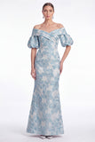 Vestido de Mãe da Noiva Flor Cor-de-Rosa Sereia Despenteado Jacquard Longo Mãe da Noiva