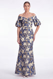 Vestido de Mãe da Noiva Flor Cor-de-Rosa Sereia Despenteado Jacquard Longo Mãe da Noiva