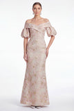 Vestido de Mãe da Noiva Flor Cor-de-Rosa Sereia Despenteado Jacquard Longo Mãe da Noiva