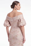 Vestido de Mãe da Noiva Flor Cor-de-Rosa Sereia Despenteado Jacquard Longo Mãe da Noiva