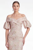 Vestido de Mãe da Noiva Flor Cor-de-Rosa Sereia Despenteado Jacquard Longo Mãe da Noiva