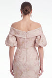 Vestido de Mãe da Noiva Flor Cor-de-Rosa Sereia Despenteado Jacquard Longo Mãe da Noiva