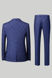 Fatos de baile de lapela entalhados com estampado azul-marinho