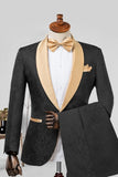 Fato masculino de lapela em xale de champanhe Jacquard de 2 peças