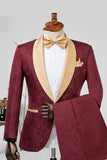 Fato masculino de lapela em xale de champanhe Jacquard de 2 peças