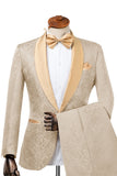 Fato masculino de lapela em xale de champanhe Jacquard de 2 peças