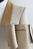 Fato masculino de lapela em xale de champanhe Jacquard de 2 peças
