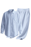 Conjunto Conjunto Masculino de Linho Azul Claro de 2 Peças