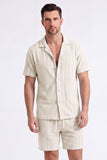 Conjunto casual de camisa e calções cubanos de 2 peças de 2 peças para homem